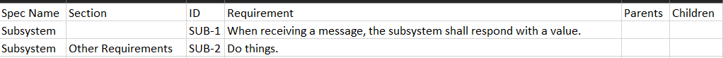 Subsystem CSV File